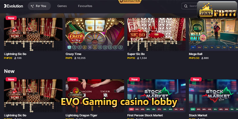 EVO Gaming casino lobby